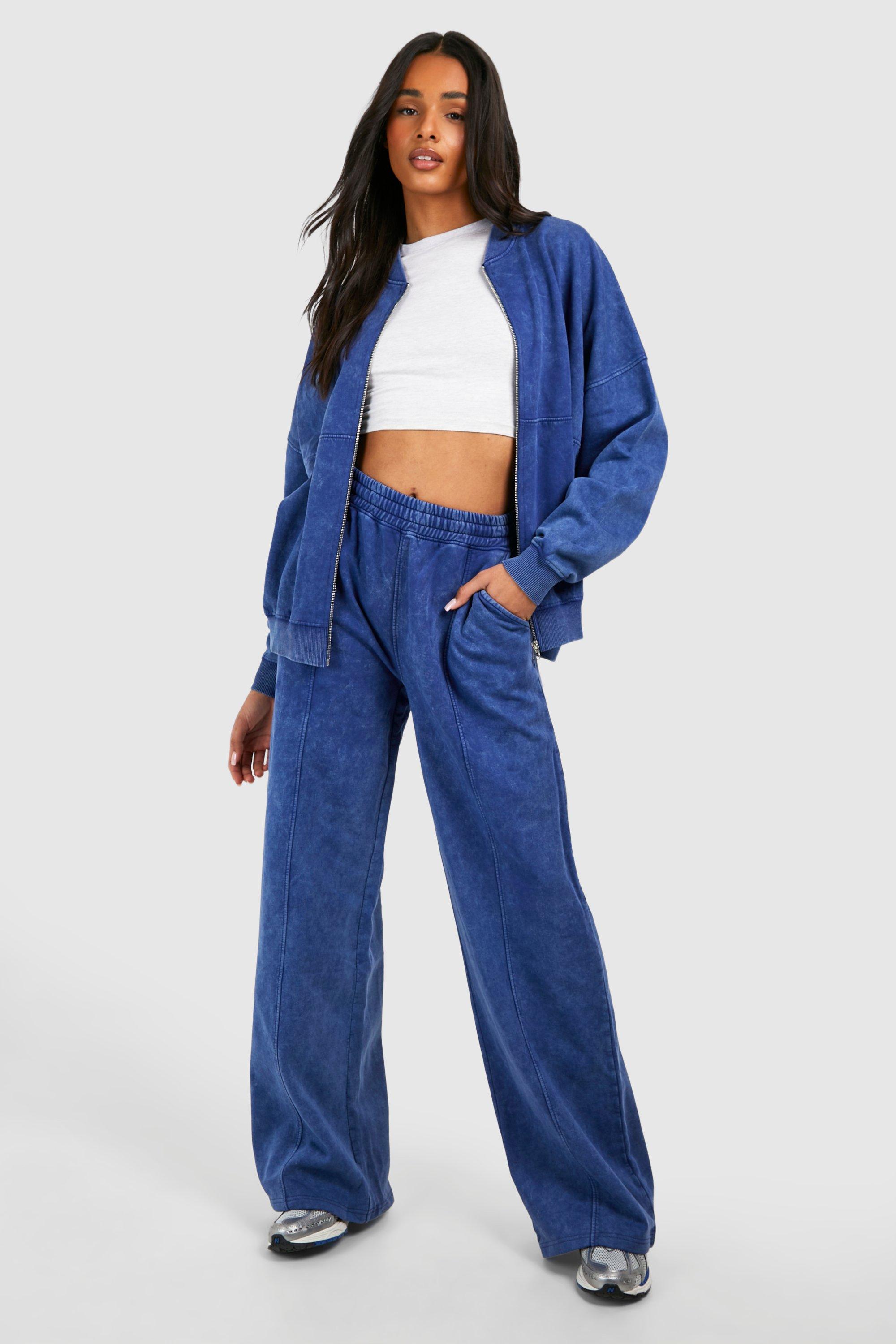 Womens Tall Acid Wash Bomber Tracksuit - Blue - 16, Blue